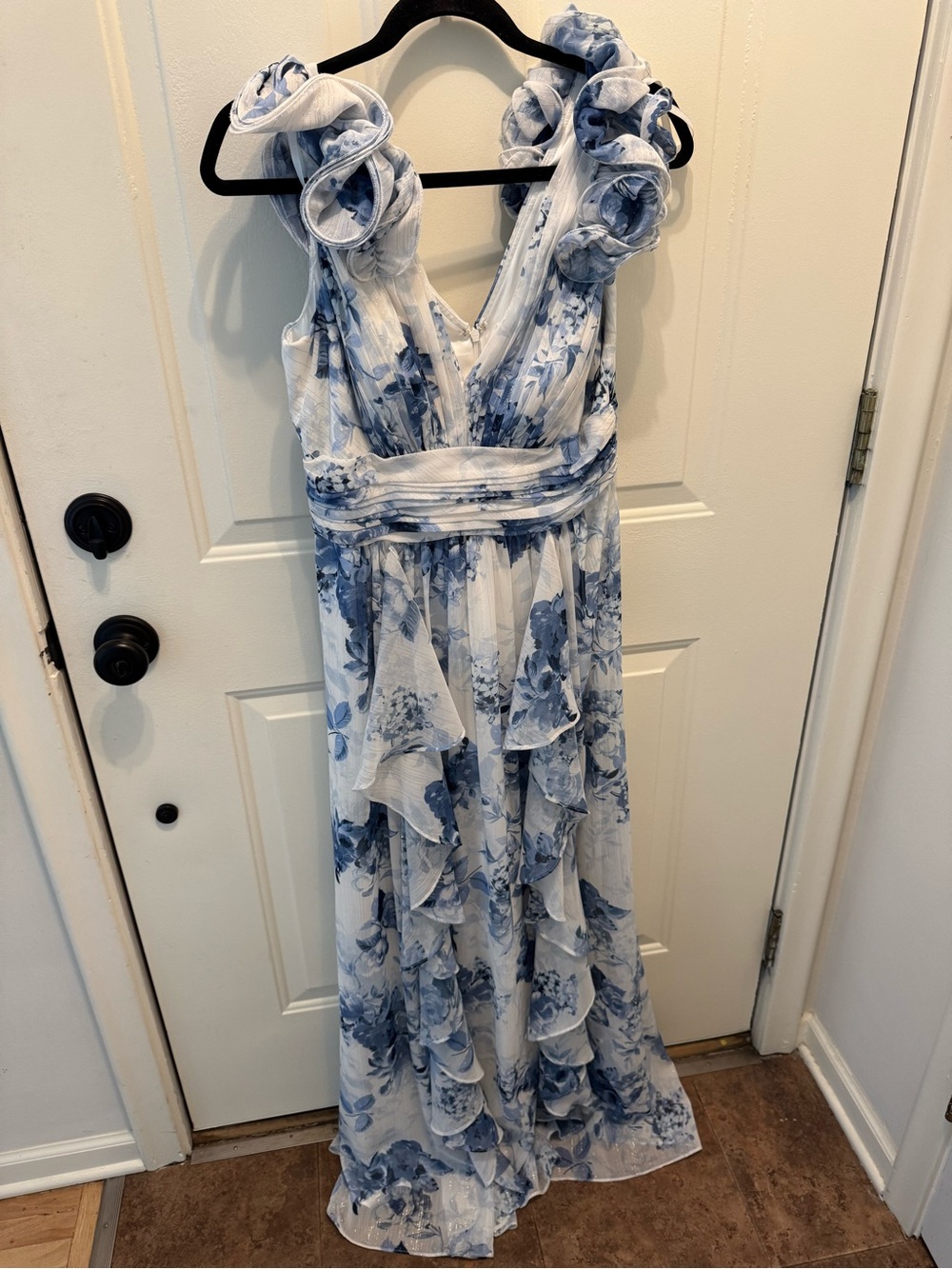 Eliza J Blue Floral Ruffle Tiered Maxi Dress